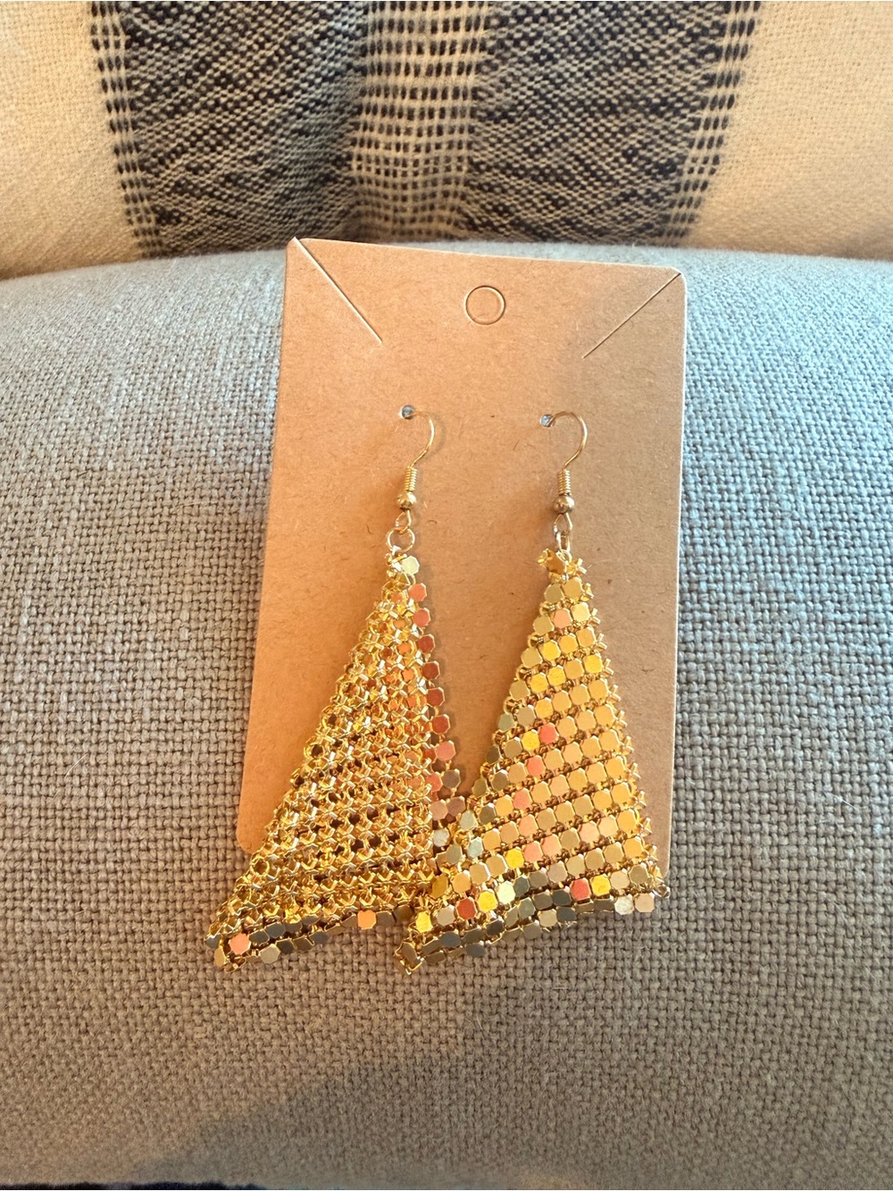 Gold Triangle Mesh Drop Earrings - Women Jewelry
